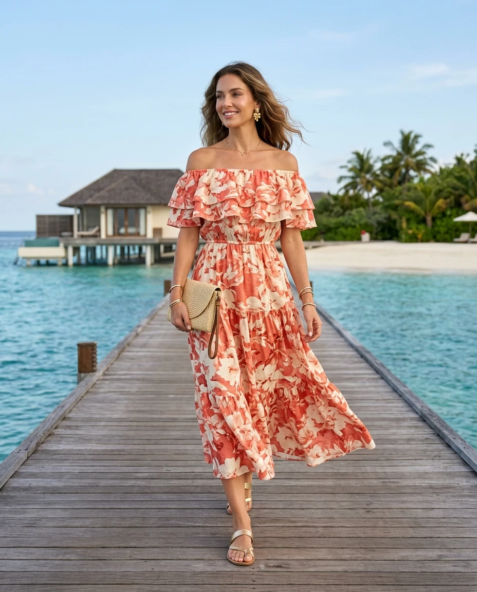 Gemma Deeks Style Guide: Smart Casual wedding guest dress in Maldives Summer 2026