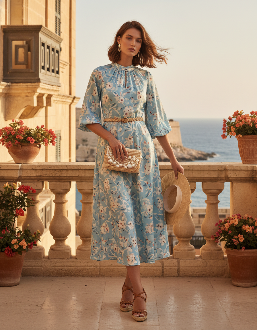 Gemma Deeks Style Guide: Smart Casual wedding guest dress in Malta Summer 2026