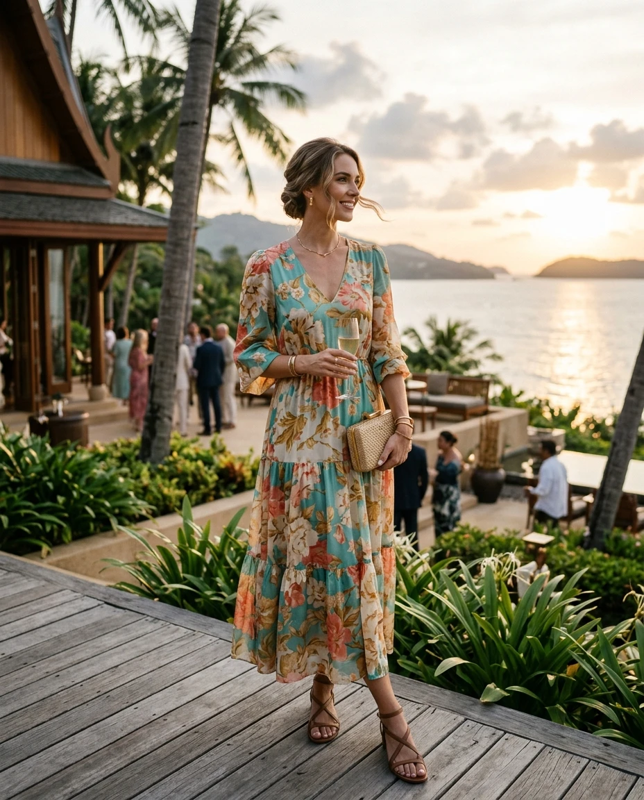 Gemma Deeks Style Guide: Smart Casual wedding guest dress in Phuket Summer 2026