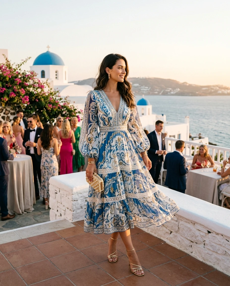 Gemma Deeks Style Guide: Stunning Wedding Guest Dresses for Mykonos Bliss