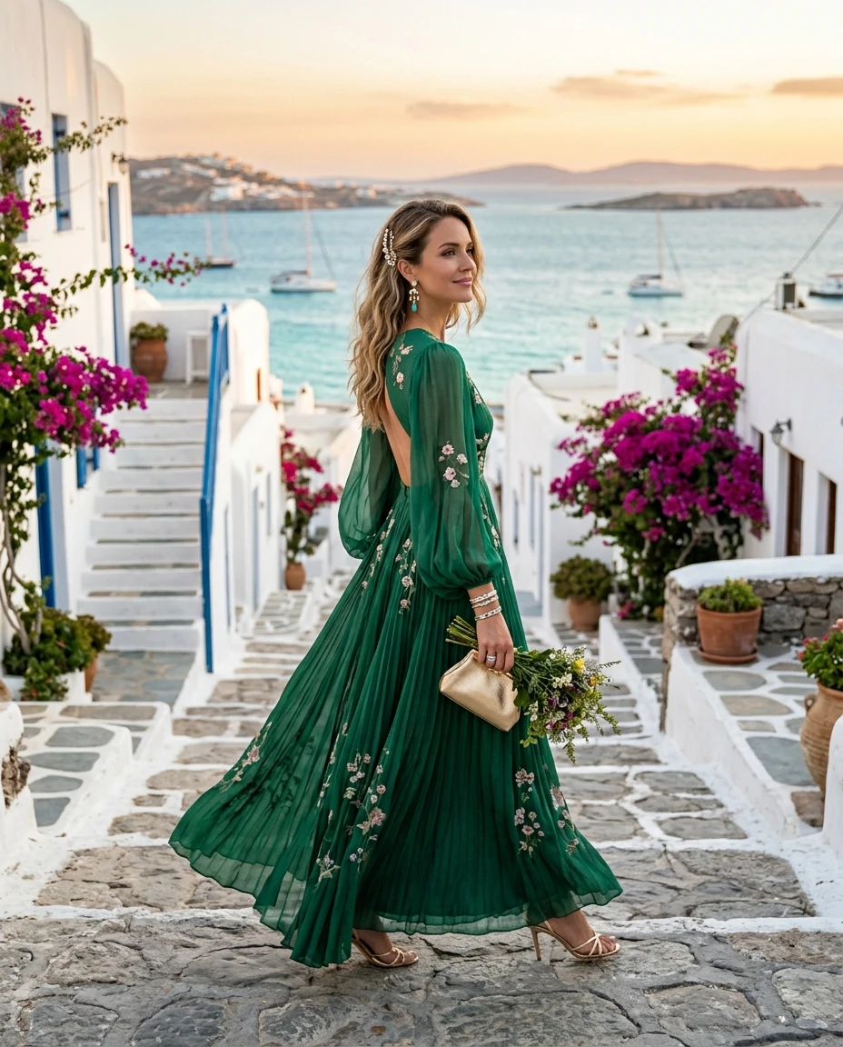 Gemma Deeks Style Guide: Stunning Wedding Guest Dresses for Mykonos Magic