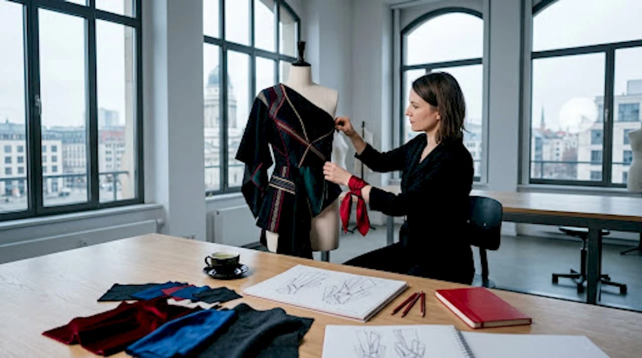 Eine Modedesignerin arbeitet an einem avantgardistischen Kleidungsstück und setzt dabei ganz neue kreative Akzente.