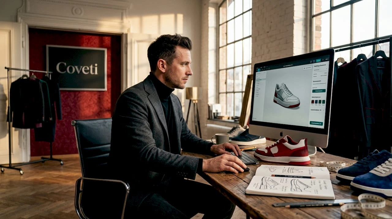 Ein Designer entwickelt gerade ein digitales 3D-Modell für einen Schuh.