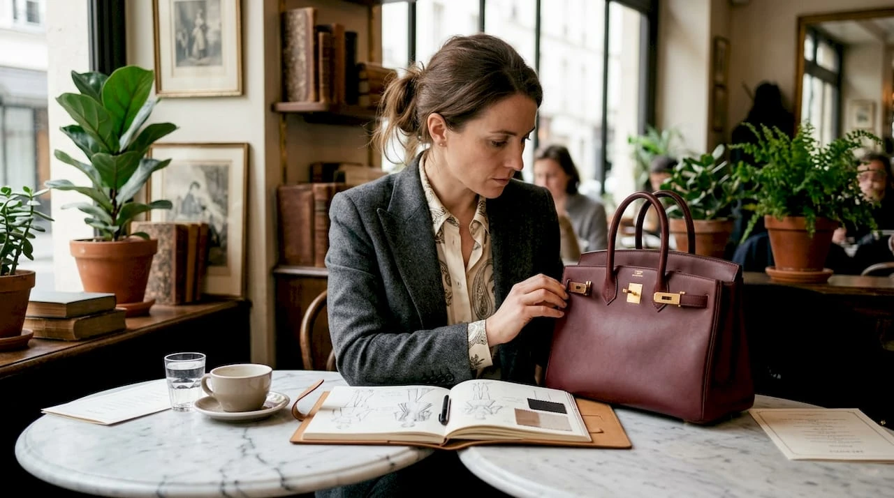 Une experte examine attentivement un sac à main de luxe en édition limitée.