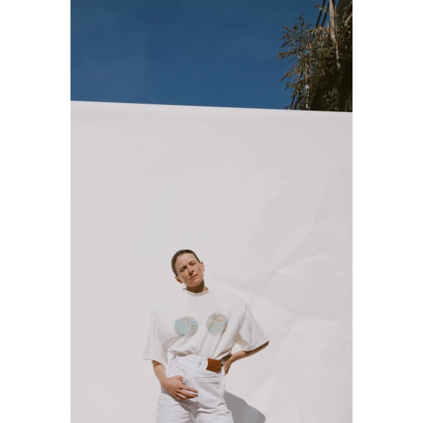 Awake Mode Hemispheres Map Printed Voluminous Tee White Top, view 5