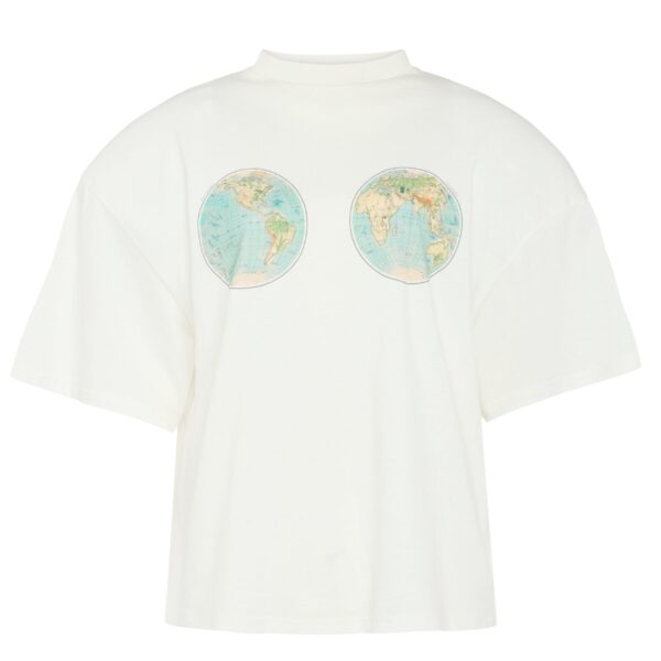 Hemispheres Map Printed Voluminous Tee White