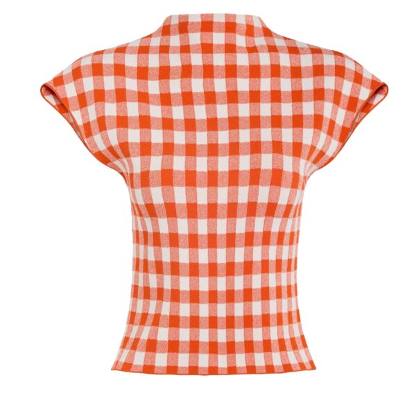 Knitted Sleeveless Top Red White Gingham