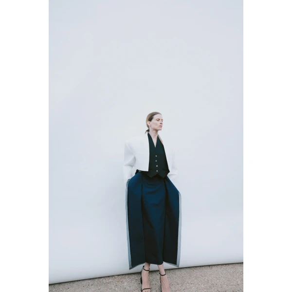 Awake Mode Midi High Waisted Panelled Skirt Navy, view 2