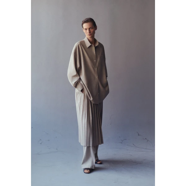 Adam Lippes Relaxed Menswear Shirt in Heather Grey, view 2