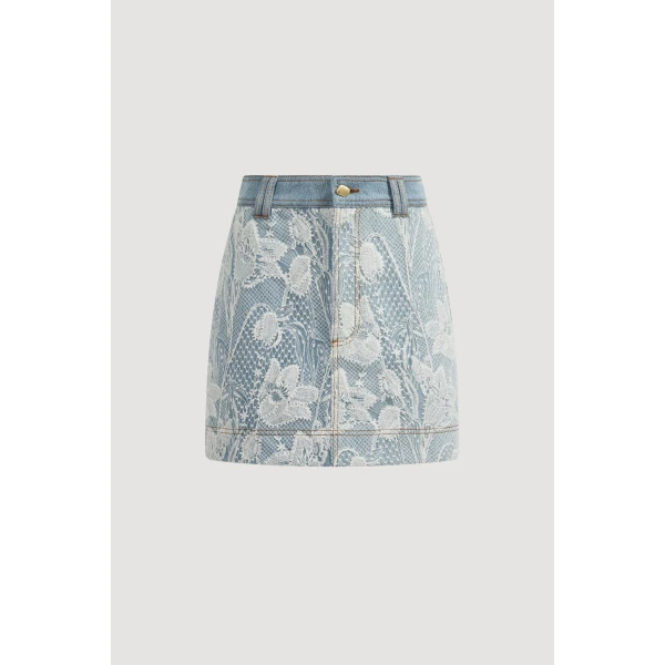Blossom Lace Denim Mini Skirt