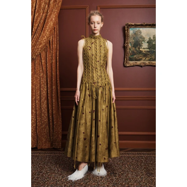 Alemais Astro Gown Olive  Sustainable Dresses with Alémais print - Coveti Australian Designer