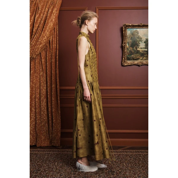 Alemais Astro Gown Olive  Sustainable Dresses with Alémais print - Coveti Australian Designer
