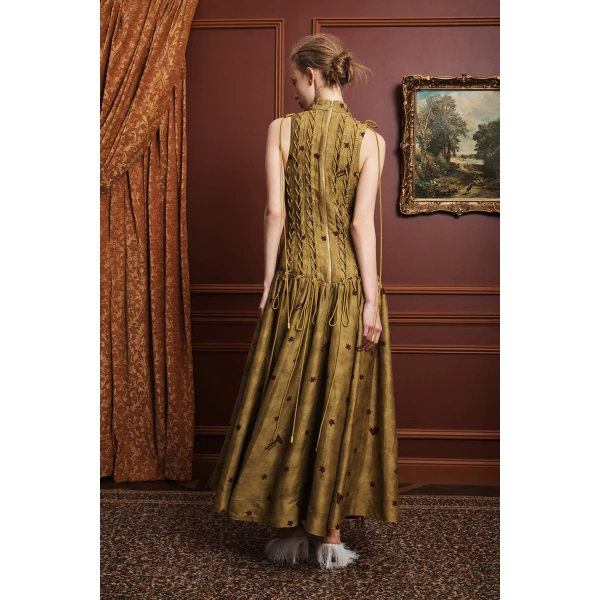 Alemais Astro Gown Olive  Sustainable Dresses with Alémais print - Coveti Australian Designer