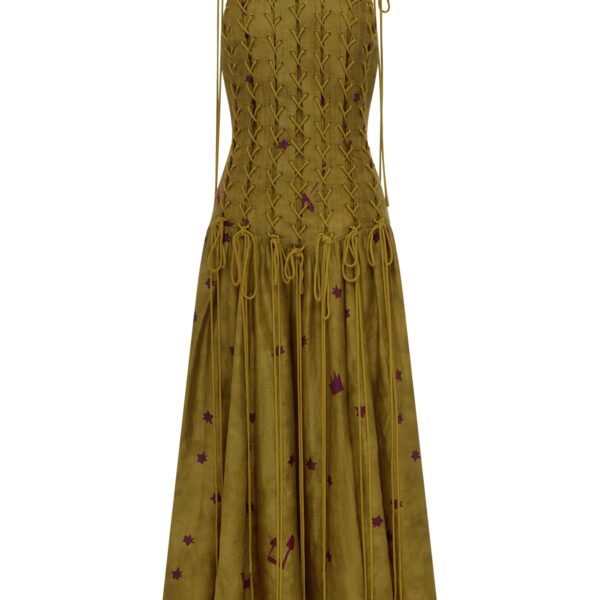 Alemais Astro Gown Olive  Sustainable Dresses with Alémais print - Coveti Australian Designer