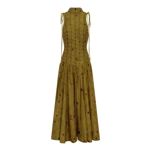 Alemais Astro Gown Olive  Sustainable Dresses with Alémais print - Coveti Australian Designer