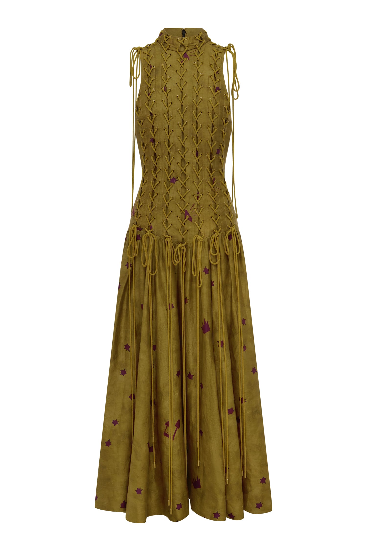 Alemais Astro Gown Olive  Sustainable Dresses with Alémais print - Coveti Australian Designer