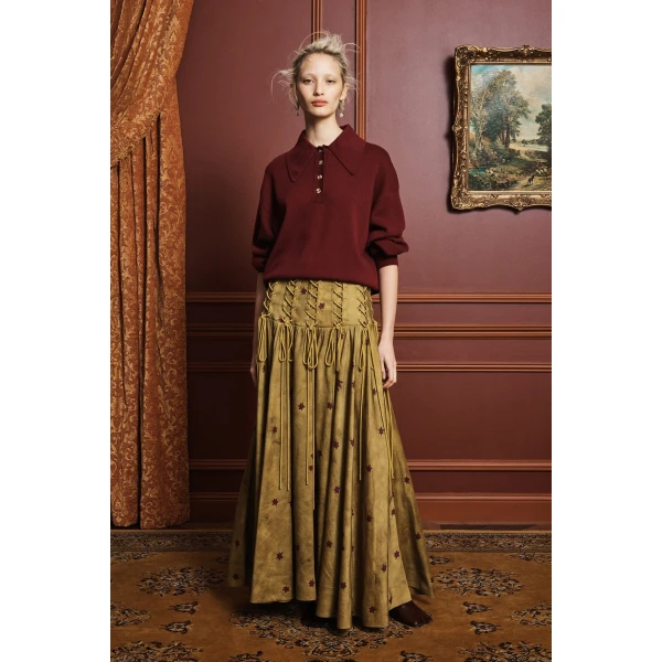 Alemais Astro Skirt Olive  Sustainable Skirts with Alémais print - Coveti Australian Designer