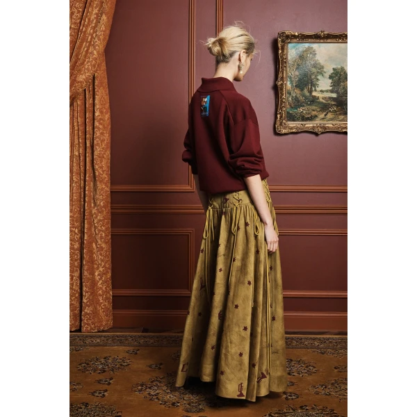 Alemais Astro Skirt Olive  Sustainable Skirts with Alémais print - Coveti Australian Designer