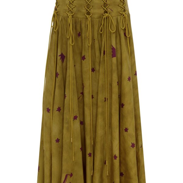 Alemais Astro Skirt Olive  Sustainable Skirts with Alémais print - Coveti Australian Designer