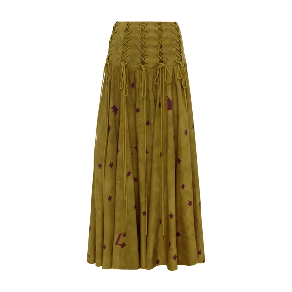 Alemais Astro Skirt Olive  Sustainable Skirts with Alémais print - Coveti Australian Designer