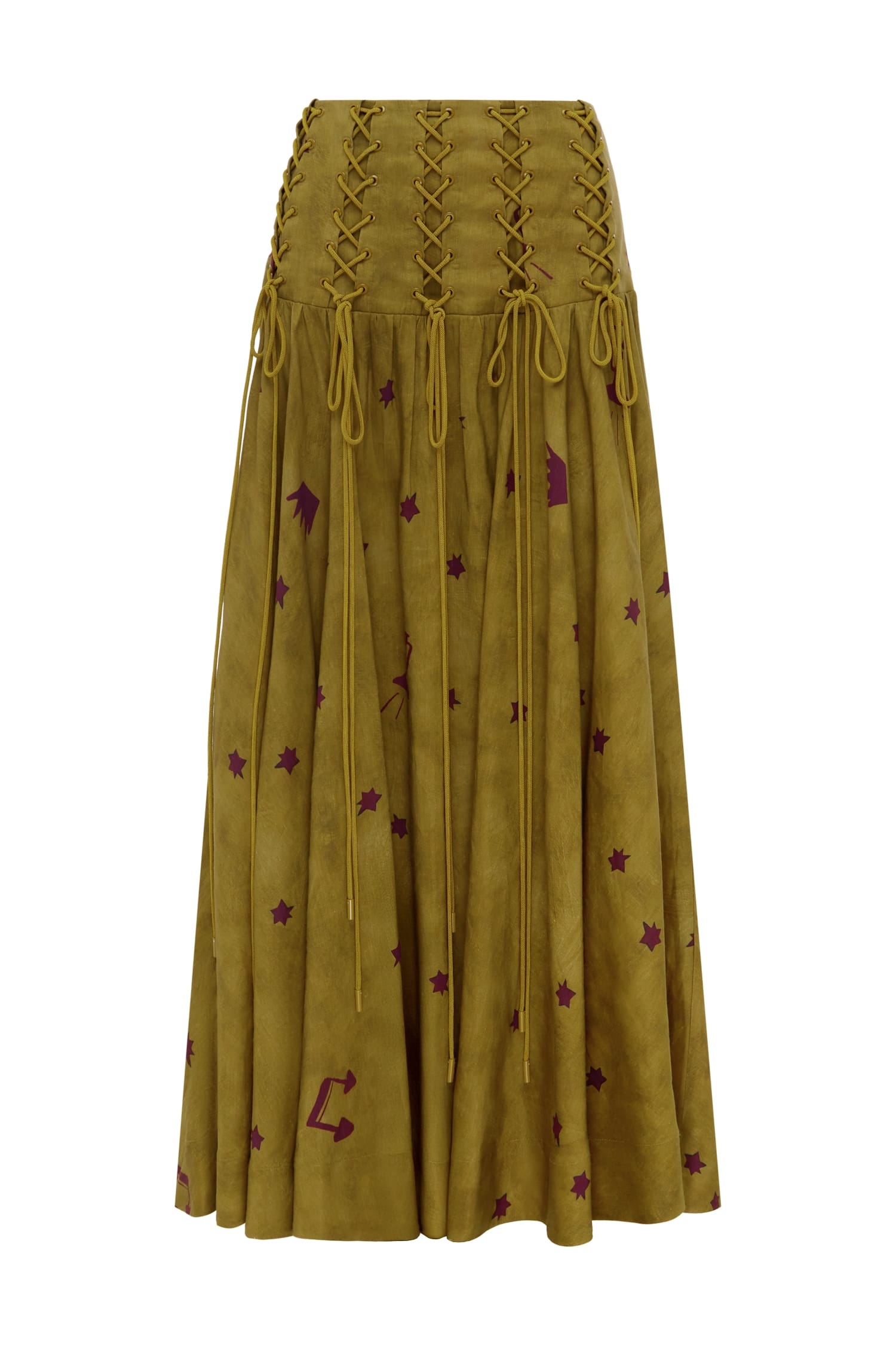 Alemais Astro Skirt Olive  Sustainable Skirts with Alémais print - Coveti Australian Designer