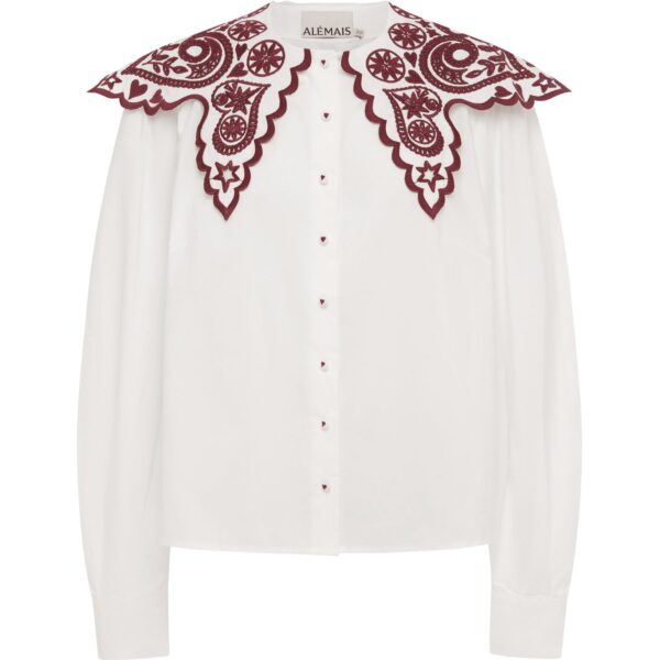 Alemais Bobby Embroidered Shirt  Sustainable Tops with Alémais print - Coveti Australian Designer
