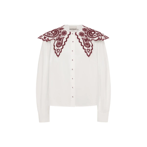 Alemais Bobby Embroidered Shirt  Sustainable Tops with Alémais print - Coveti Australian Designer