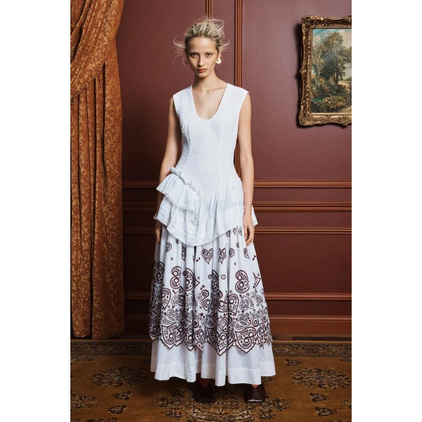 Alemais Bobby V-Neck Embroidered Midi Dress  Sustainable Dresses with Alémais print - Coveti Australian Designer