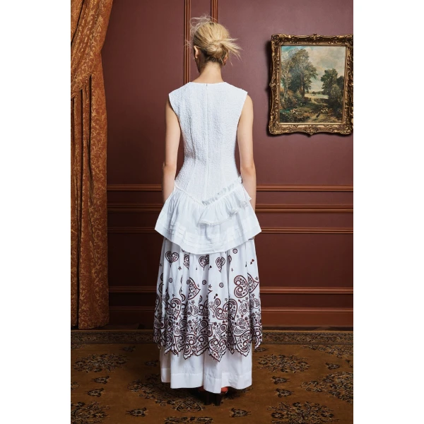 Alemais Bobby V-Neck Embroidered Midi Dress  Sustainable Dresses with Alémais print - Coveti Australian Designer