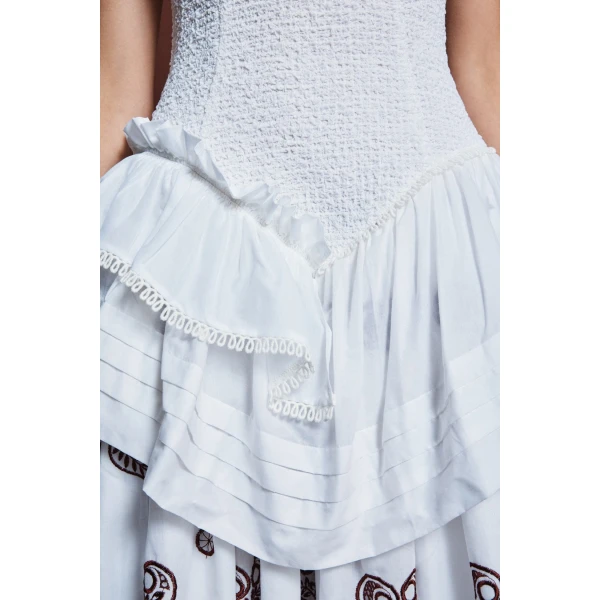 Alemais Bobby V-Neck Embroidered Midi Dress  Sustainable Dresses with Alémais print - Coveti Australian Designer