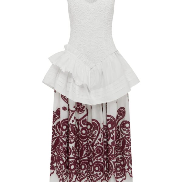 Alemais Bobby V-Neck Embroidered Midi Dress  Sustainable Dresses with Alémais print - Coveti Australian Designer