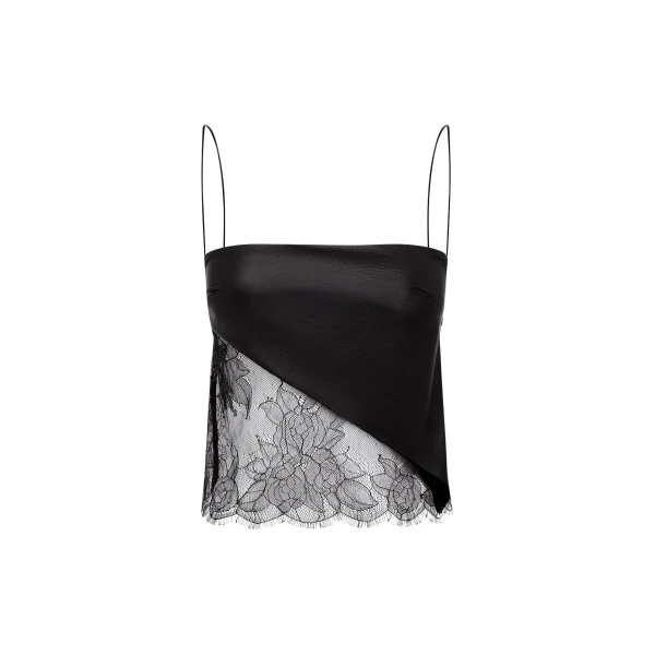 Alex Perry Camisole Top in Leather & Lace, Black