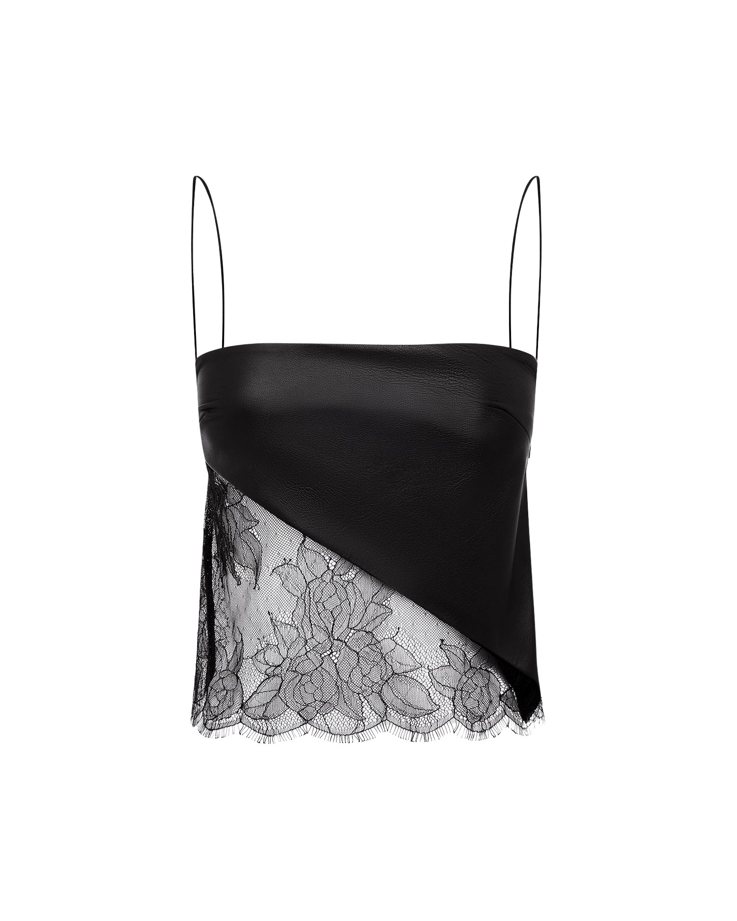 Alex Perry Camisole Top in Leather & Lace, Black