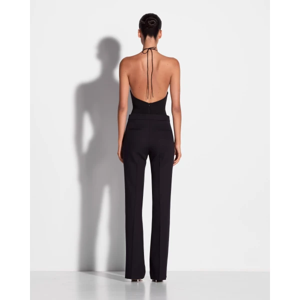 Alex Perry Cross Tie Halter Bodysuit in Stretch Mesh, Black, view 3