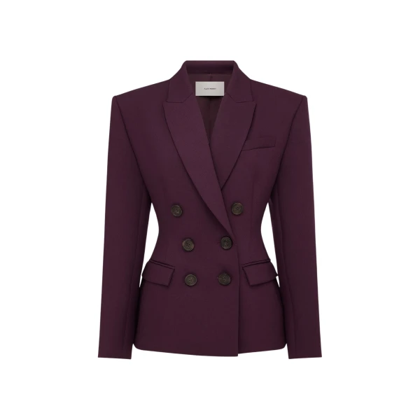 Alex Perry Double Breasted Contour Blazer in Wool Suiting, Aubergine