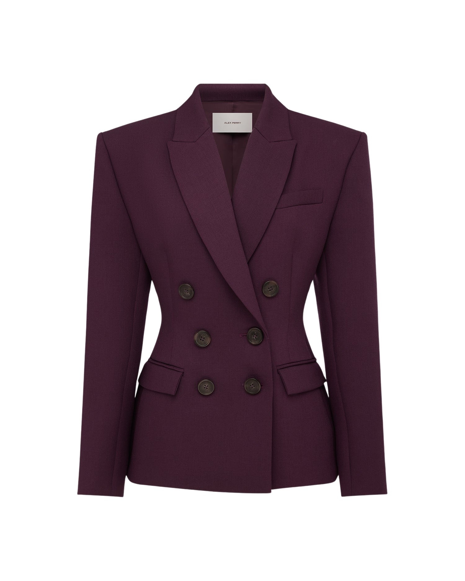 Alex Perry Double Breasted Contour Blazer in Wool Suiting, Aubergine
