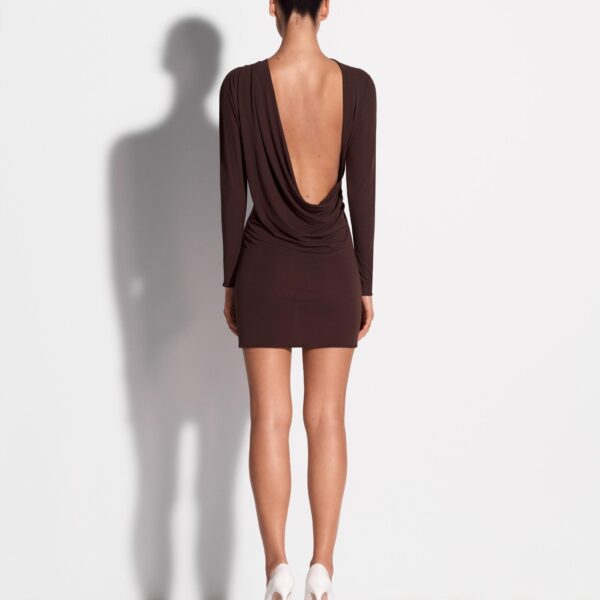 Long Sleeve Open Back Drape Mini Dress