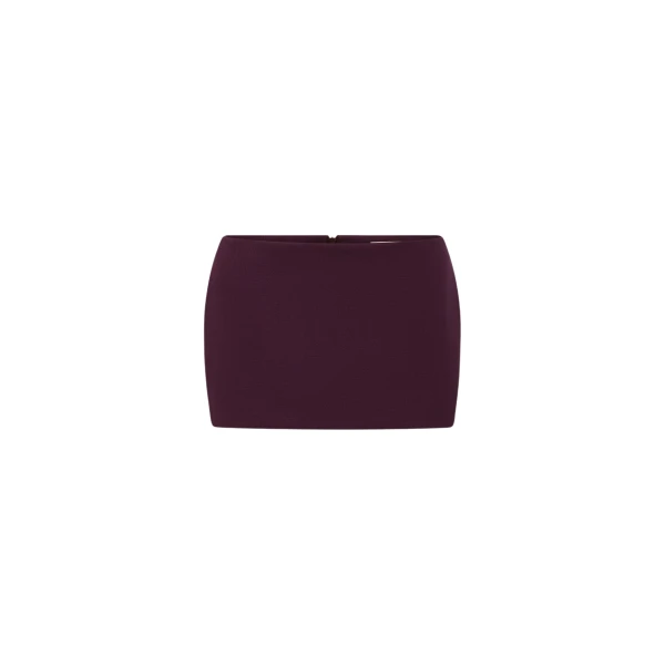 Alex Perry Low Rise Mini Skirt in Wool Suiting, Aubergine