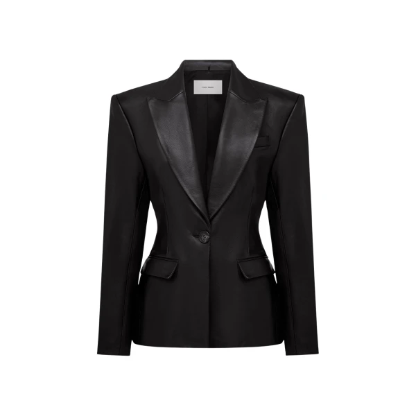 Alex Perry Single Breasted Contour Blazer in Leather, Black