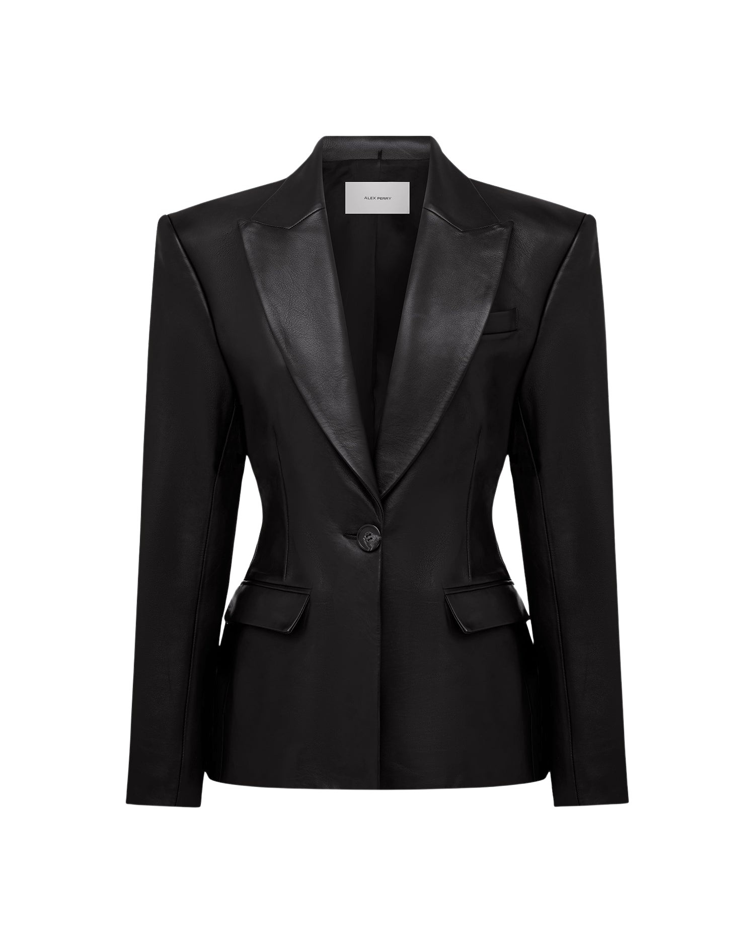 Alex Perry Single Breasted Contour Blazer in Leather, Black