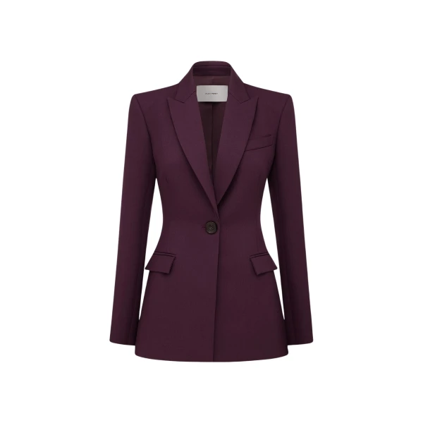 Alex Perry Single Breasted Contour Blazer in Wool Suiting, Aubergine