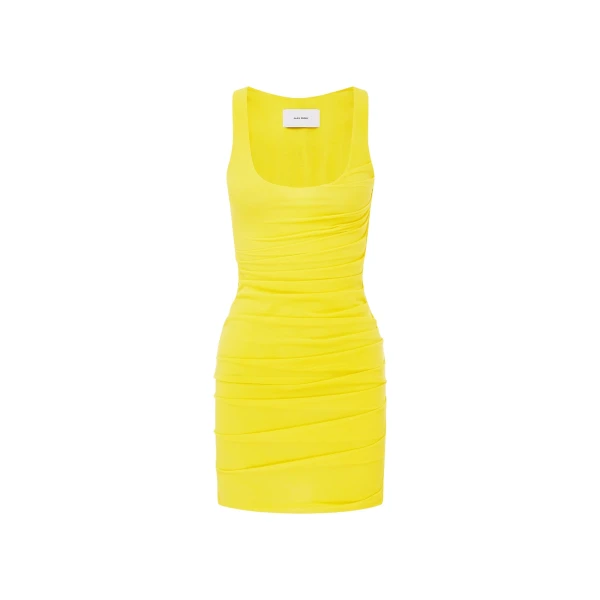 Alex Perry Singlet Mini Dress in Stretch Mesh, Yellow
