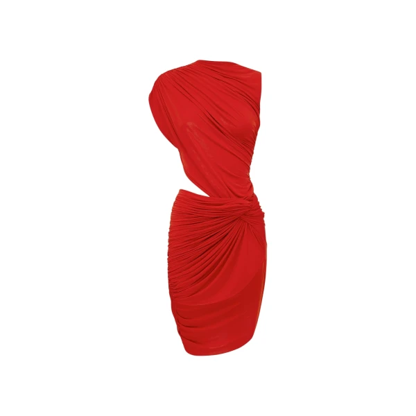 Alex Perry Sleeveless Twist Mini Dress in Jersey, Scarlet