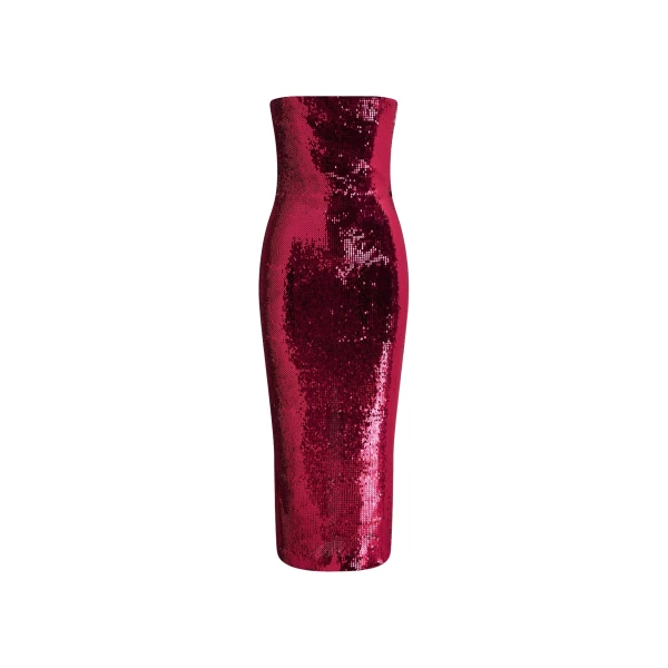 Alex Perry Strapless Dress in Sequin Mesh, Raspberry