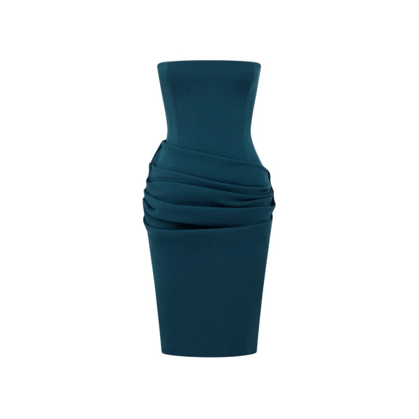 Alex Perry Strapless Dress in Stretch Crepe, Teal