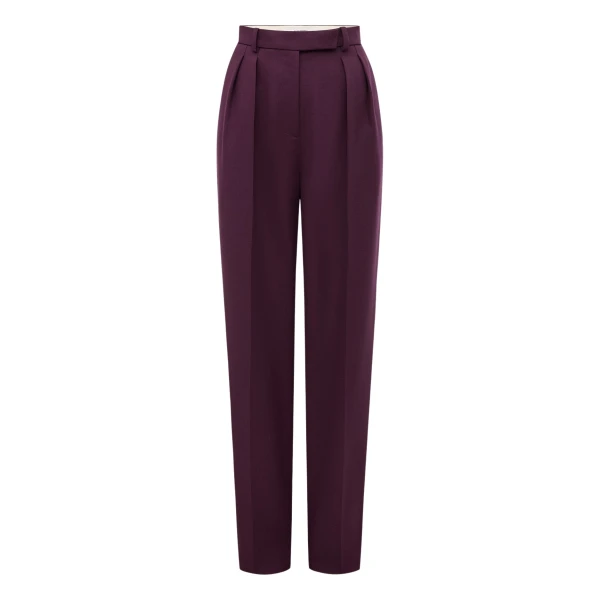 Alex Perry Tapered Trouser in Wool Suiting, Aubergine