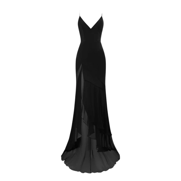 Alex Perry Tiered Bikini Gown in Silk Satin, Black