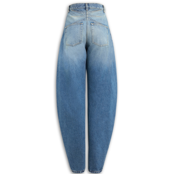 Alaïa Barrel Leg Jeans In Faded Denim - ALAÏA Pants - Laser Cut Luxury - Shop at Coveti