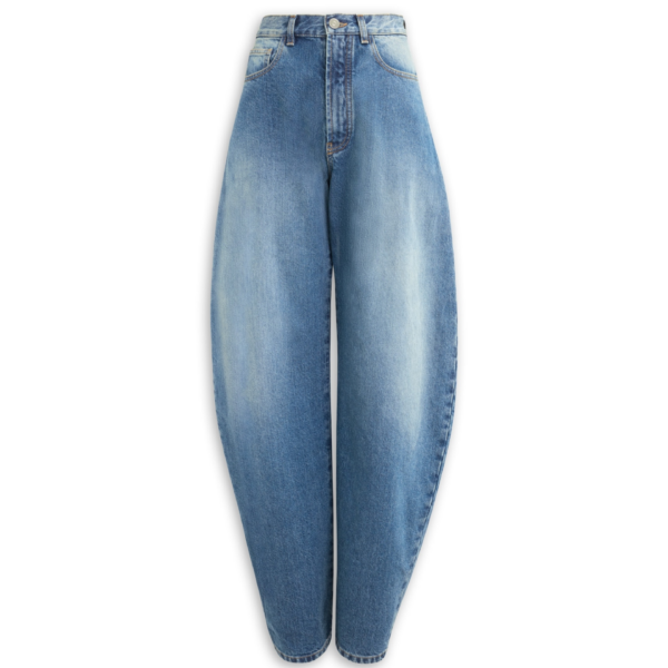 Alaïa Barrel Leg Jeans In Faded Denim - ALAÏA Pants - Laser Cut Luxury - Shop at Coveti