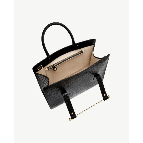 Strathberry Midi Tote in Croc-embossed Leather Black, view 6